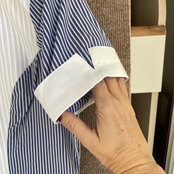 Blue and white short sleeve cotton shirt from Italy - Picture 4 of 8